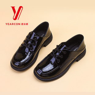 意尔康英伦风小皮鞋女款2026早春新款黑色鞋子女单鞋厚底乐福鞋女