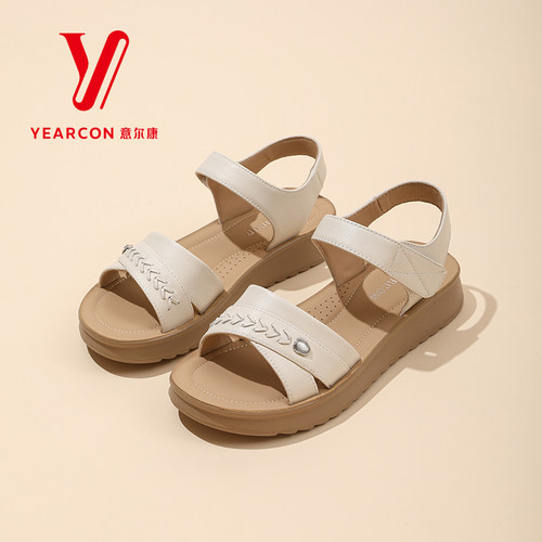 意尔康女鞋2026夏季新款厚底百搭舒适魔术贴平底鞋休闲凉鞋17475Y