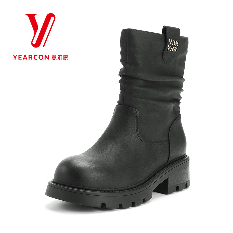 意尔康女鞋2025新款冬季女款马丁靴加绒加厚软底英伦短靴休闲鞋子