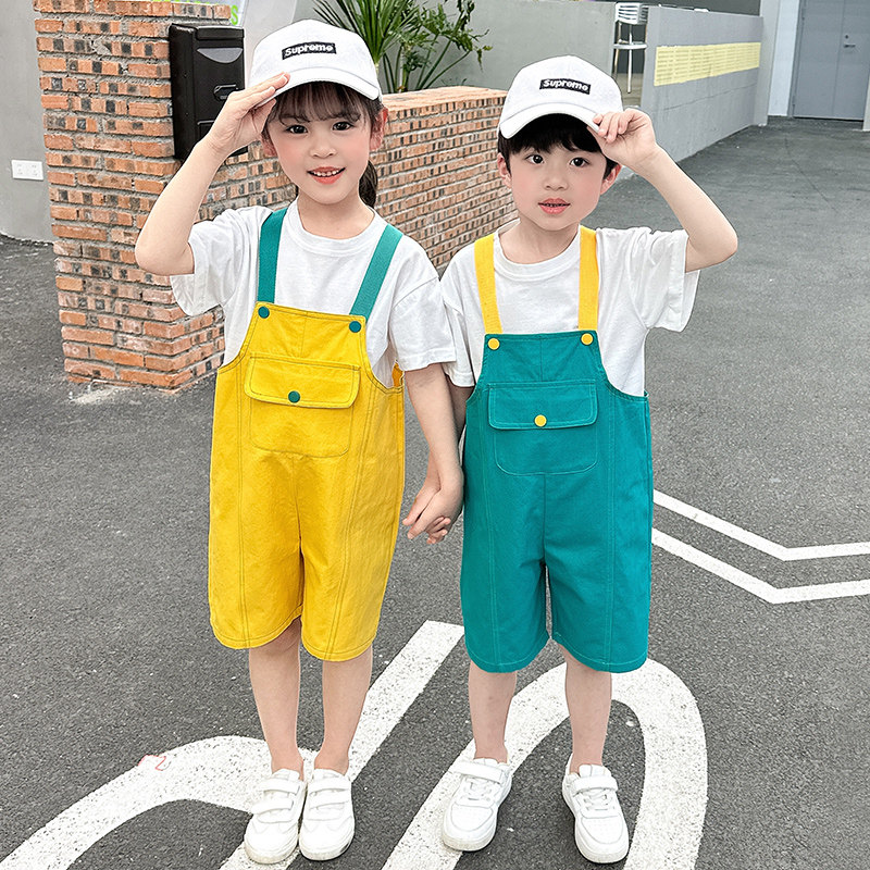 幼儿园六一表演儿童男童背带裤合唱套装学生女童啦啦队演出服夏季