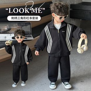 男童春装套装春秋款2026新款中大儿童织带春季运动服时髦帅气炸街