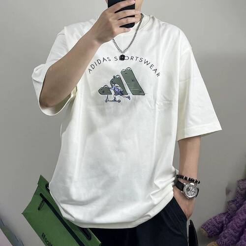 Adidas阿迪达斯男装短袖新款舒适印花LOGO圆领休闲运动T恤 JJ3968