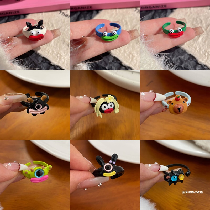 女卡通小怪兽ins风开口活口戒指可爱潮百搭