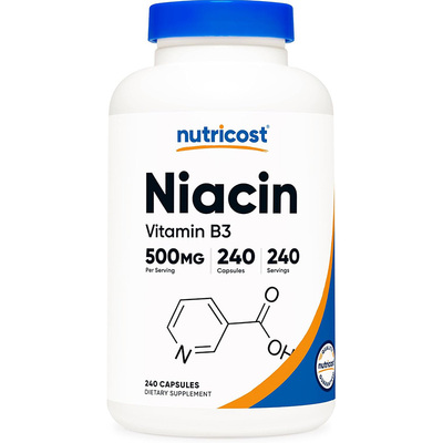 现货美国Nutricost Niacin烟酸 维生素B3 500毫克240粒胶囊潮红款