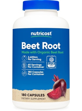 现货美国Nutricost Beet Root 有机甜菜根 2400 毫克180粒胶囊
