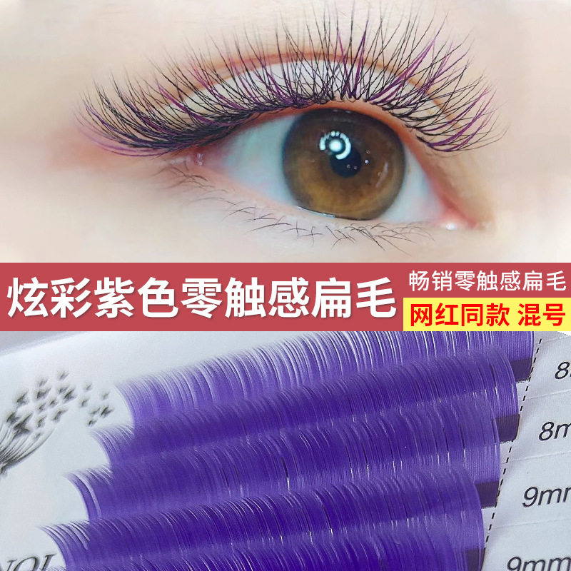零触感空气感彩色扁毛 紫色嫁接睫毛 单根密排种植假睫毛