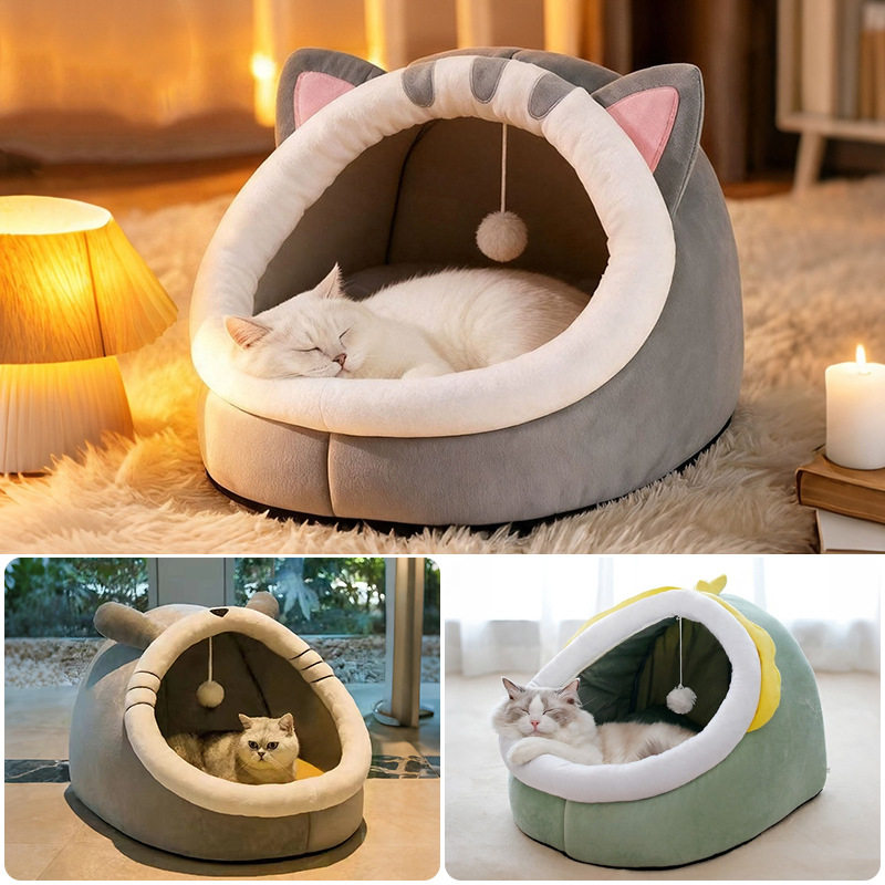 跨境宠物用品猫窝狗狗冬季保暖睡觉窝封闭式猫床猫咪屋绿加厚保暖