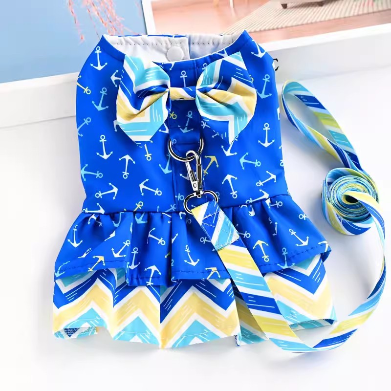 带牵引绳宠物狗狗衣服春夏季薄款幼犬小型犬猫咪比熊泰迪公主裙子