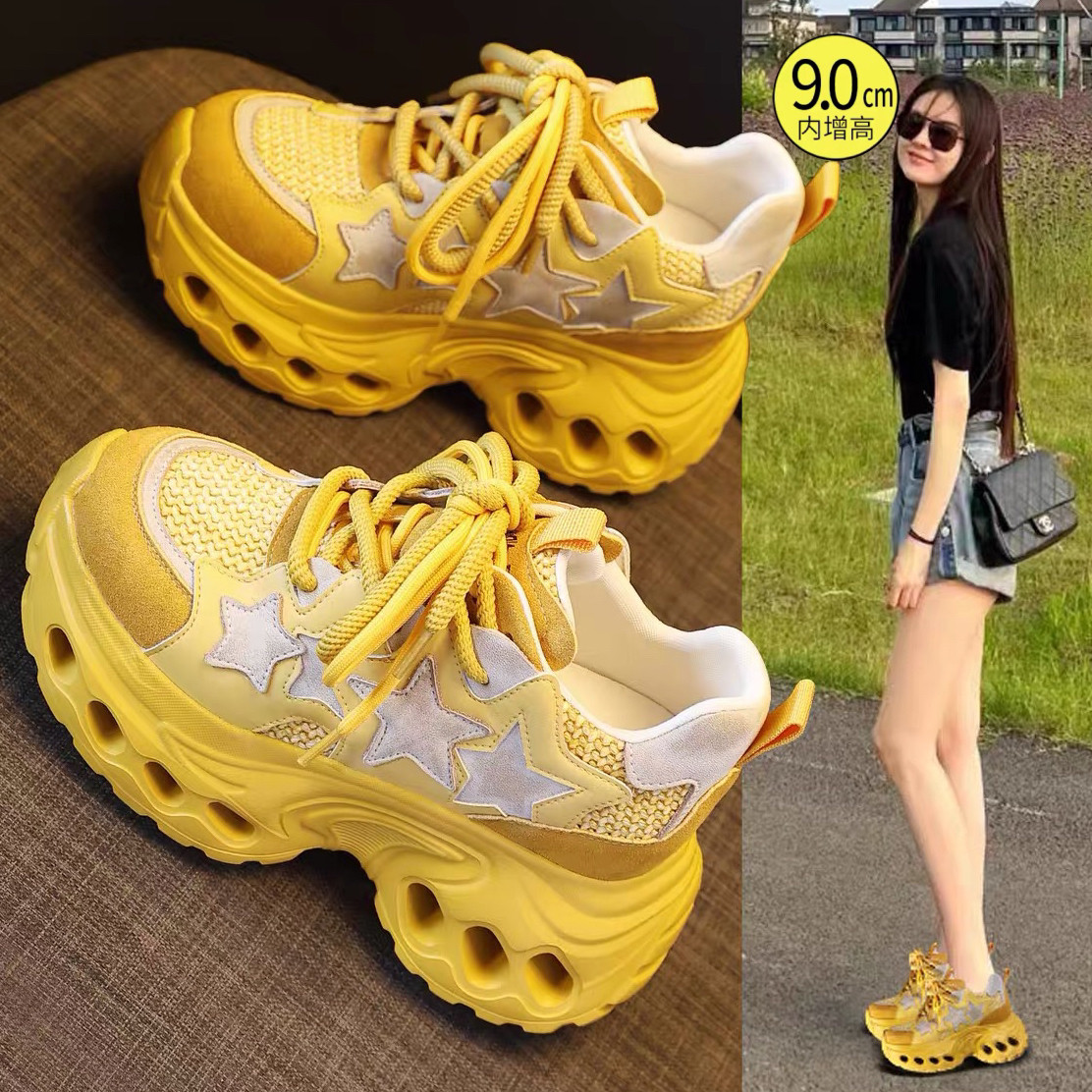 内增高老爹鞋女2026春季新款爆款真皮百搭网面松糕厚底休闲运动鞋