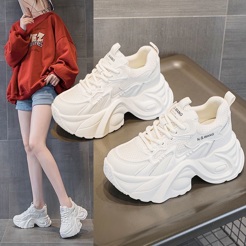 老爹鞋女秋季内增高女鞋10cm真皮小白鞋厚底松糕坡跟休闲运动鞋子