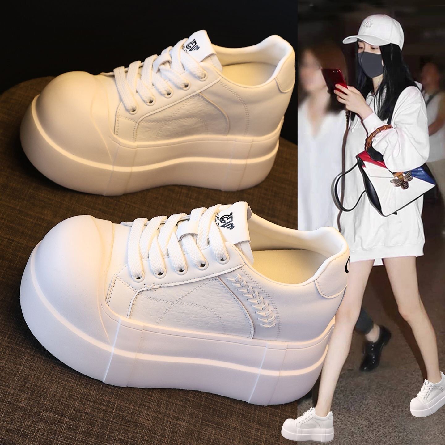 春季内增高10cm大头小白鞋女2026新款爆款巨好看小个子厚底休闲鞋