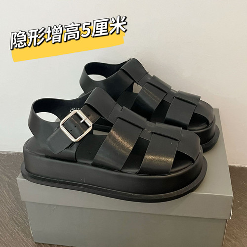 欧货2026夏季包头真皮凉鞋外穿女夏季厚底编织罗马鞋子女平底女鞋
