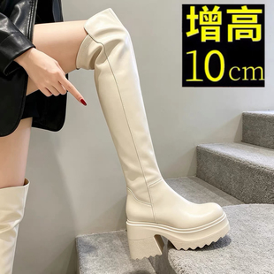 过膝长靴女2026新款秋冬骑士靴粗跟高跟长筒靴白色女士瘦瘦靴靴子