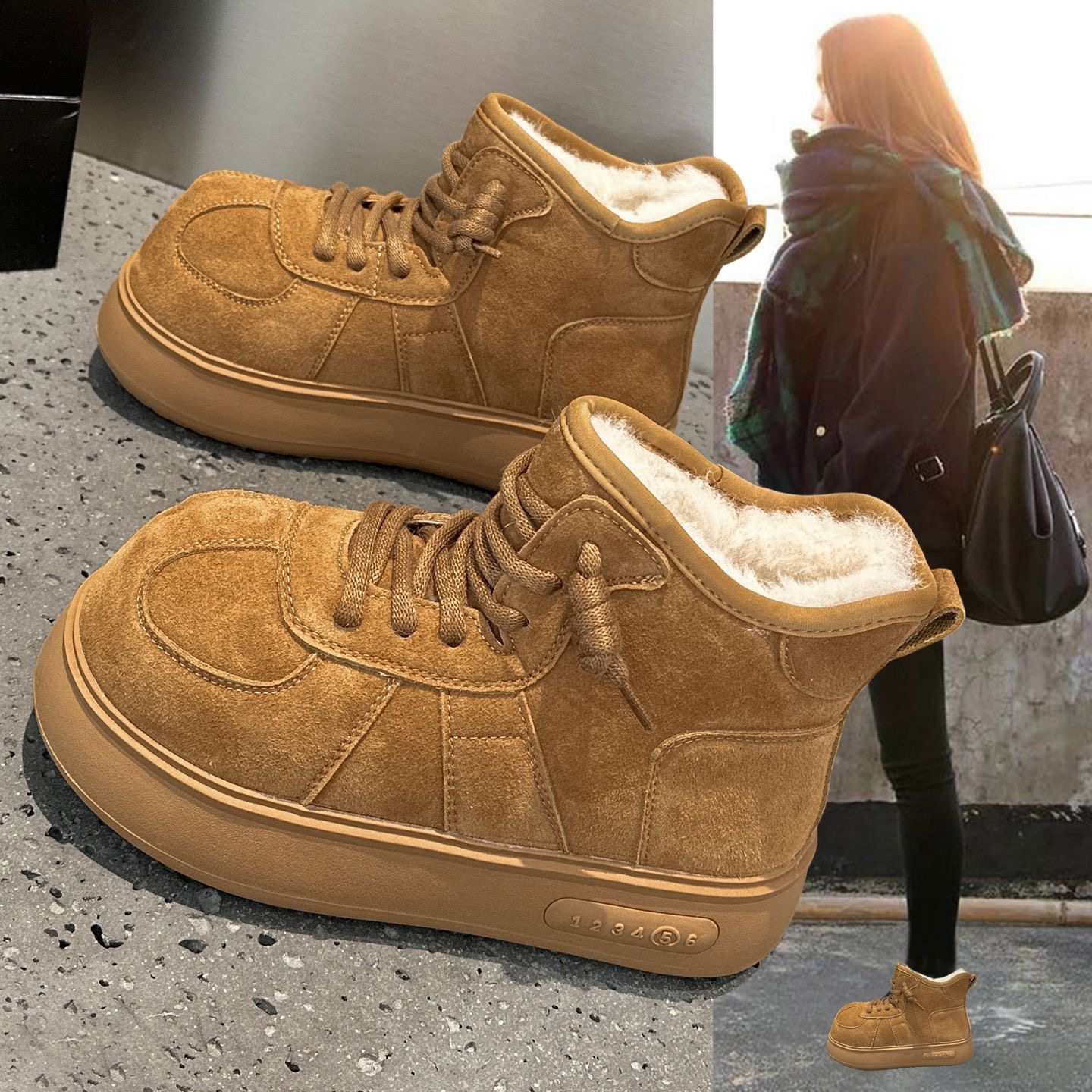 复古真皮大头雪地靴女2025冬季新款爆款大棉面包鞋巨好看加绒短靴,女鞋,时尚雪地靴,淘宝优惠券,粉丝福利购,淘宝优惠卷