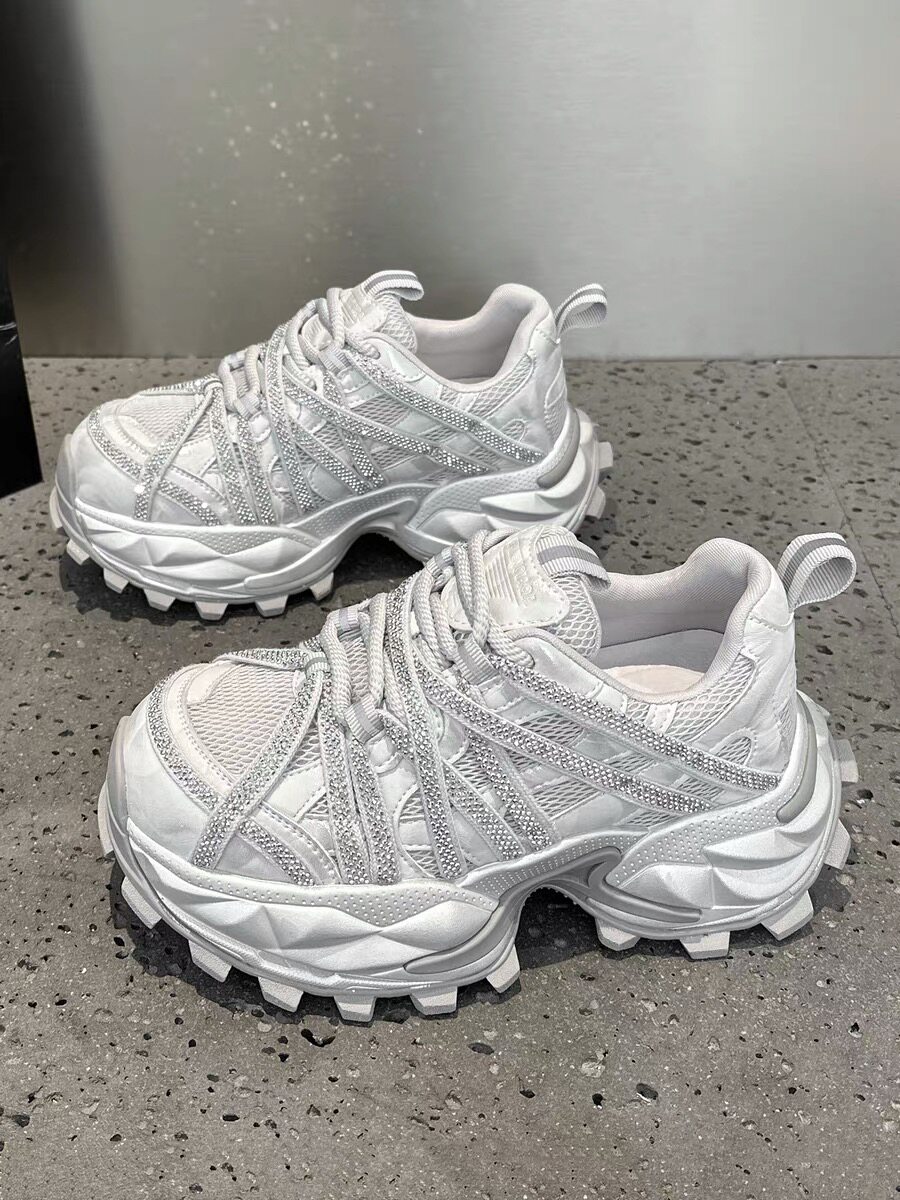 欧洲站真皮老爹鞋女厚底增高2026春季新款防滑百搭水钻运动休闲鞋