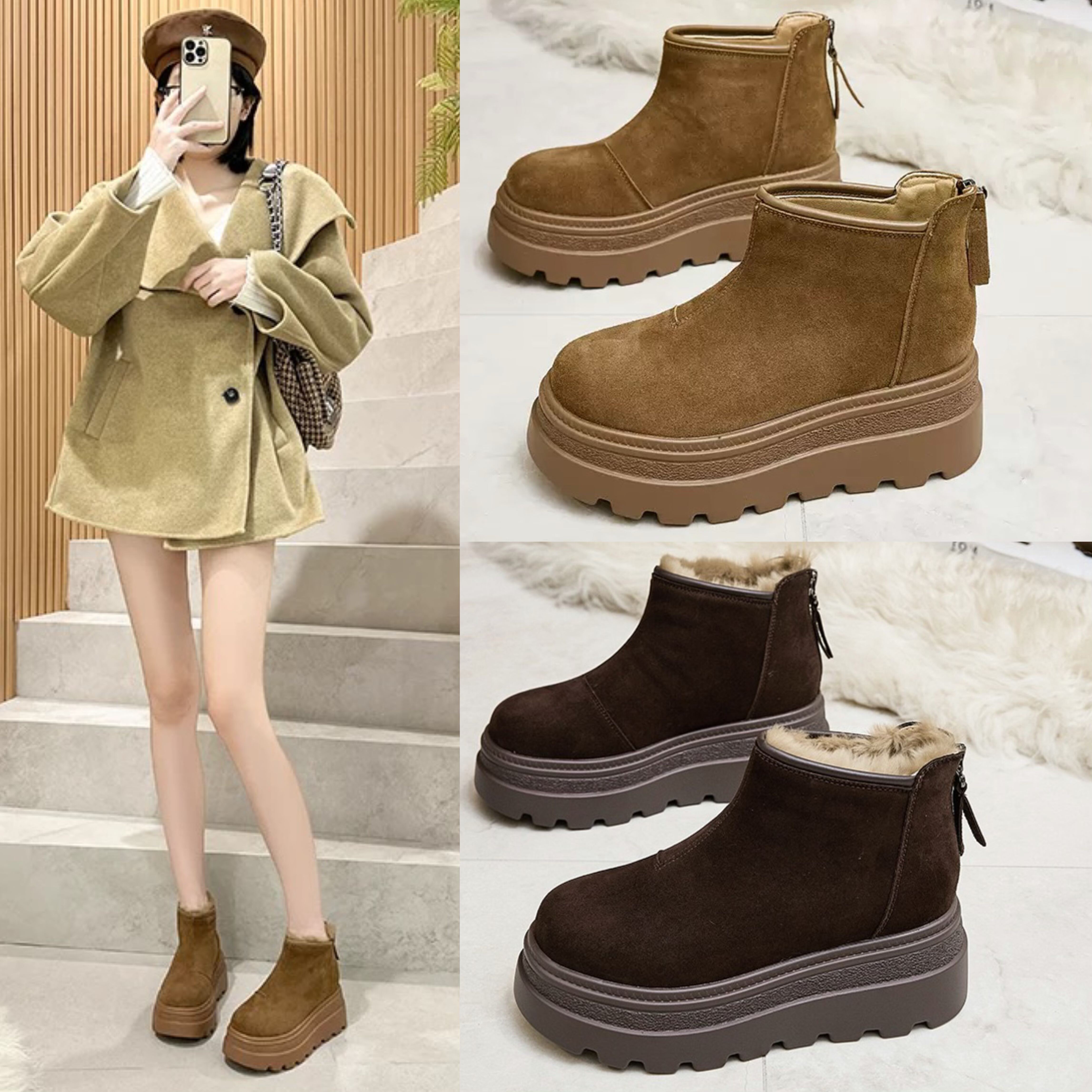 真皮超火厚底博肯鞋女冬加绒保暖雪地靴增高小个子短靴松糕豆豆鞋,女鞋,时尚雪地靴,淘宝优惠券,粉丝福利购,淘宝优惠卷