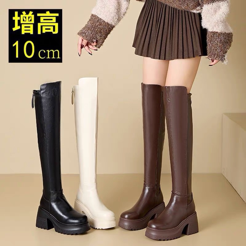 真皮过膝长靴女2025秋冬新款小个子厚底10cm高跟长筒靴显瘦骑士靴