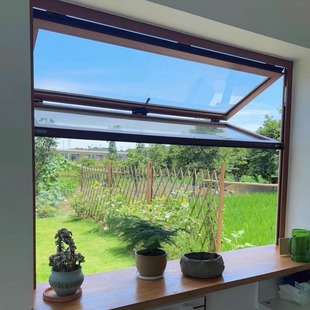 上下折叠窗实木窗玻璃窗定制任意悬停庭院店铺装修爆款木窗厂家