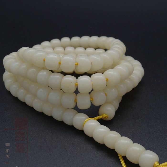 天然高密白玉菩提根108手串原籽天然白菩提子手链喇叭口珠男女