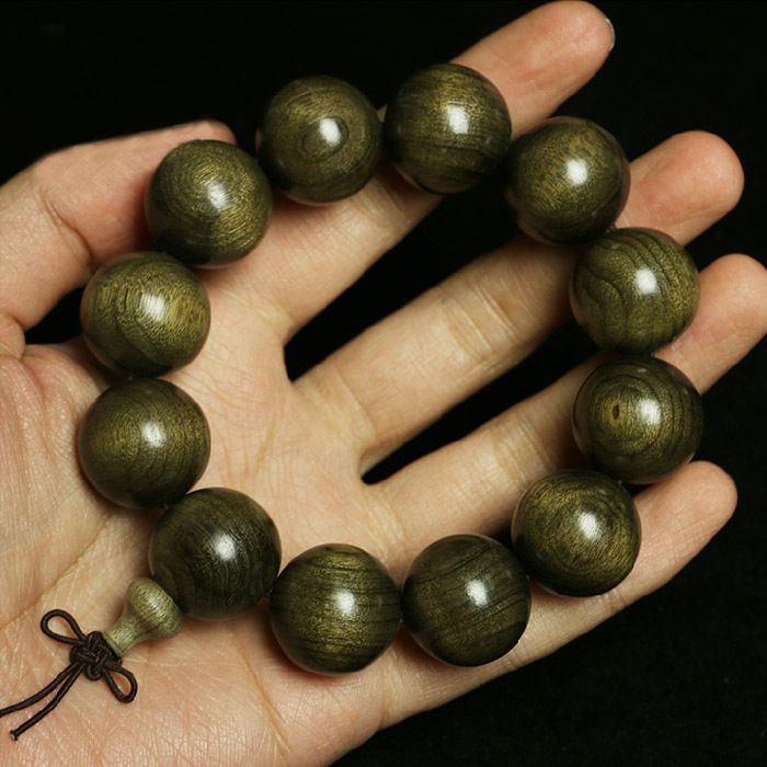 正宗天然金丝楠木手串2.0 阴沉木佛珠手链绿料水波猫眼文玩手饰