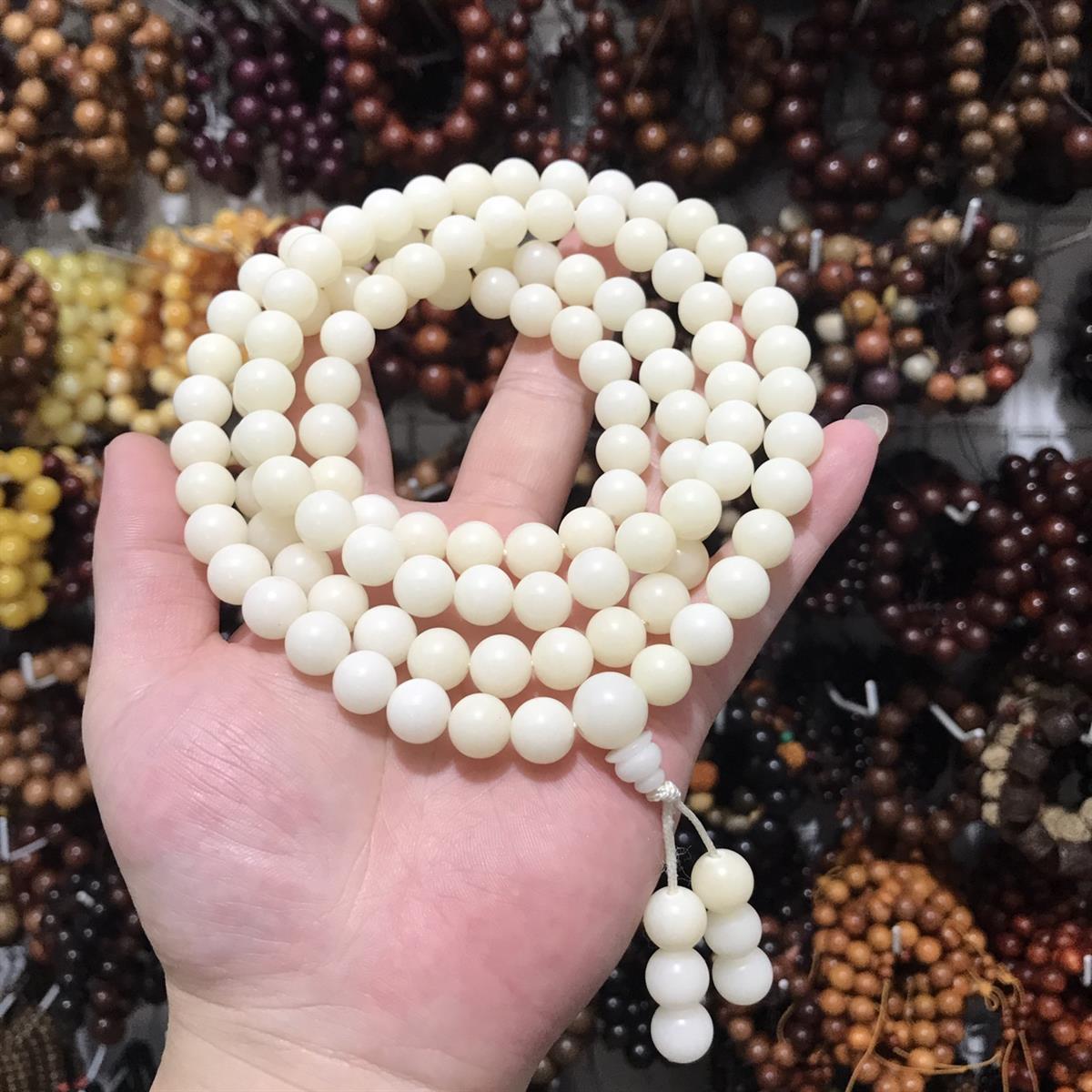 白玉菩提子108颗珠原籽手持念经莲花项链菩提根手串圆珠念珠男