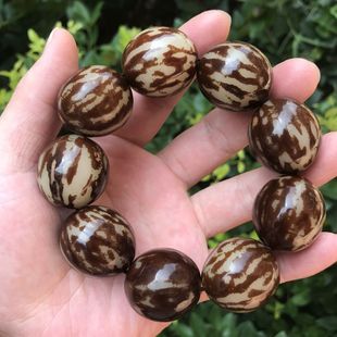 虎斑大花根菩提手串白菩提根原籽打磨手串大虎斑菩提手链佛珠文玩