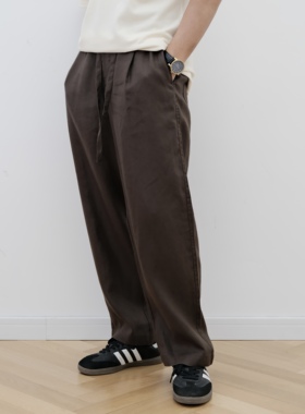 何青菜 夏上新宽松透气松紧腰带松弛感亚麻休闲裤男士透气长裤