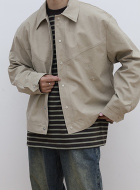 何青菜/MCYY秋冬上新雪花纹皮衣短款休闲防风皮夹克宽松PU外套