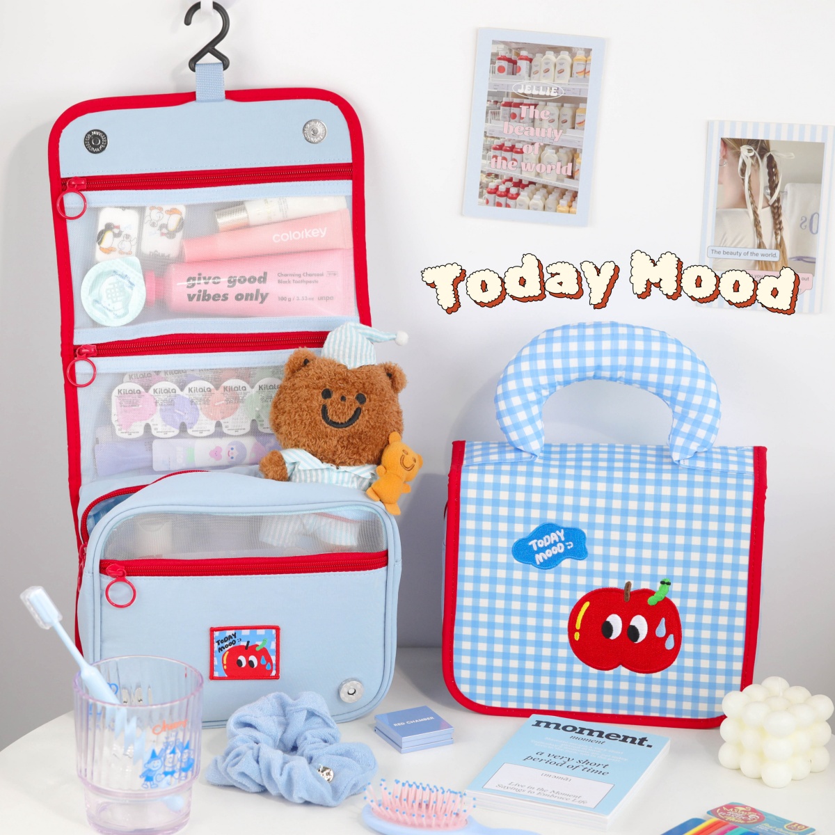 今日心情外出旅行洗漱包防水挂式一体可爱收纳包出行大容量化妆包