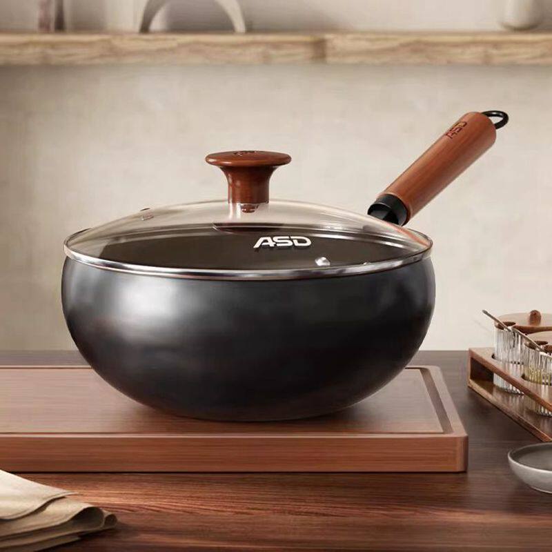 爱仕达大肚铁锅古法炒菜锅不粘锅平底家用燃气灶电磁炉通用不沾