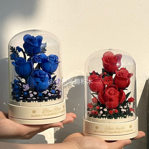 玫瑰花积木拼装花朵玩具3d立体拼图2025新款情人节礼物520送情侣