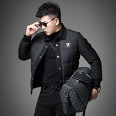 欧货90白鸭绒羽绒服男士 针织翻领拼接外套冬季 潮流休闲保暖面包服