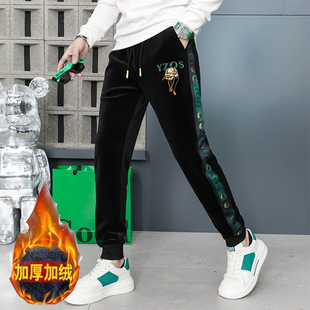 欧洲站潮牌刺绣加绒加厚休闲裤男款冬季高品质时尚卫裤束脚长裤子