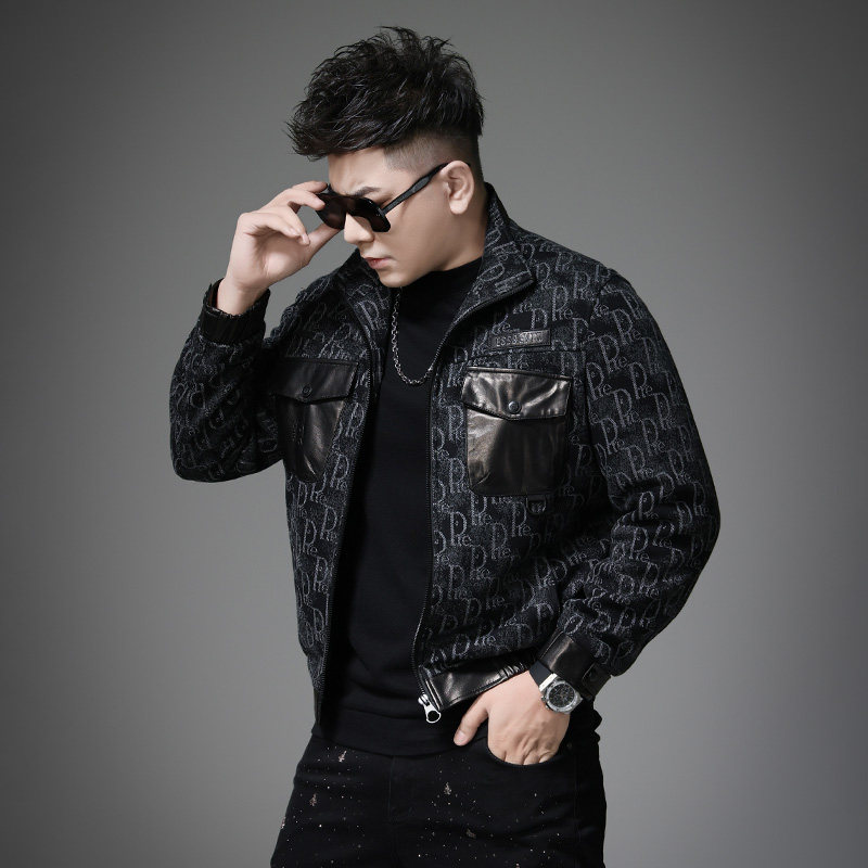 欧货满花拼皮设计感高端白鸭绒羽绒服男冬季潮牌男装2025新款外套