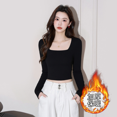 黑色方领打底衫女内搭秋冬季2025