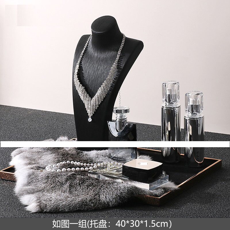 样板房衣帽间梳妆台摆件耳环香水托盘女士套装家居展厅软装道具