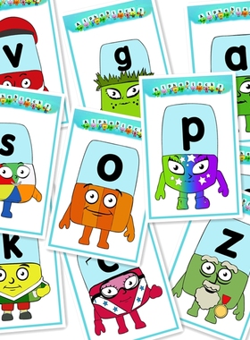 字母积木Alphablocks动画游戏教具海报26英文卡片自然拼读Phonics