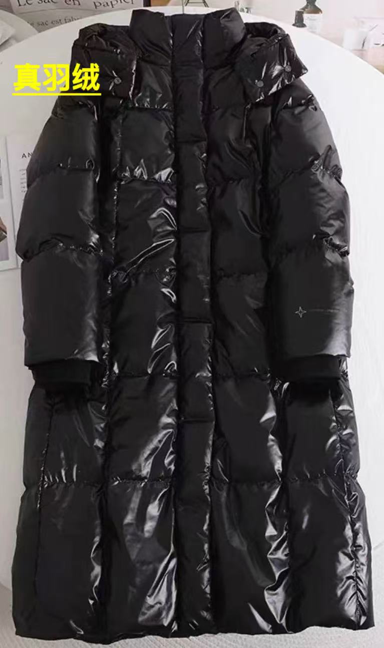 2025爆款羽绒服长款羽绒服加厚男女同款防寒甜酷辣妹黑金亮面