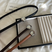 饰衬衣西装 新款 细腰带女时髦圆球银扣收腰装 连衣裙百搭皮带腰封