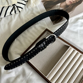 黑色宽腰带小众简约高级感金属铆钉百搭复古真皮牛仔裤 皮带男女