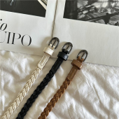 免打孔 编织小腰带女精致麻绳复古棕色白色装 饰衬衣连衣裙细皮带