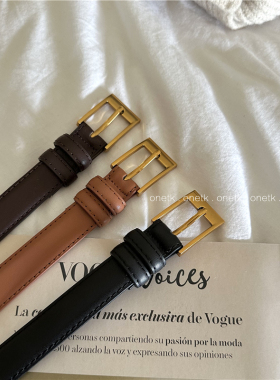 onetk美式复古铜色扣真皮腰带女韩国ins博主学院风牛仔裤皮带秋冬