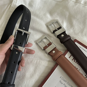 简约chic风银色半扣真皮腰带女士高级感韩版 针扣黑色皮带潮男 新款