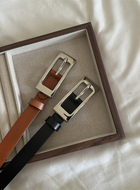 新款黑色细腰带女高级银扣百搭装饰裤带真皮韩国流行时尚棕色皮带