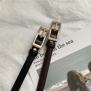 棕色复古细皮带女真皮简约方扣气质百搭配连衣裙衬衣夏季 腰带ins