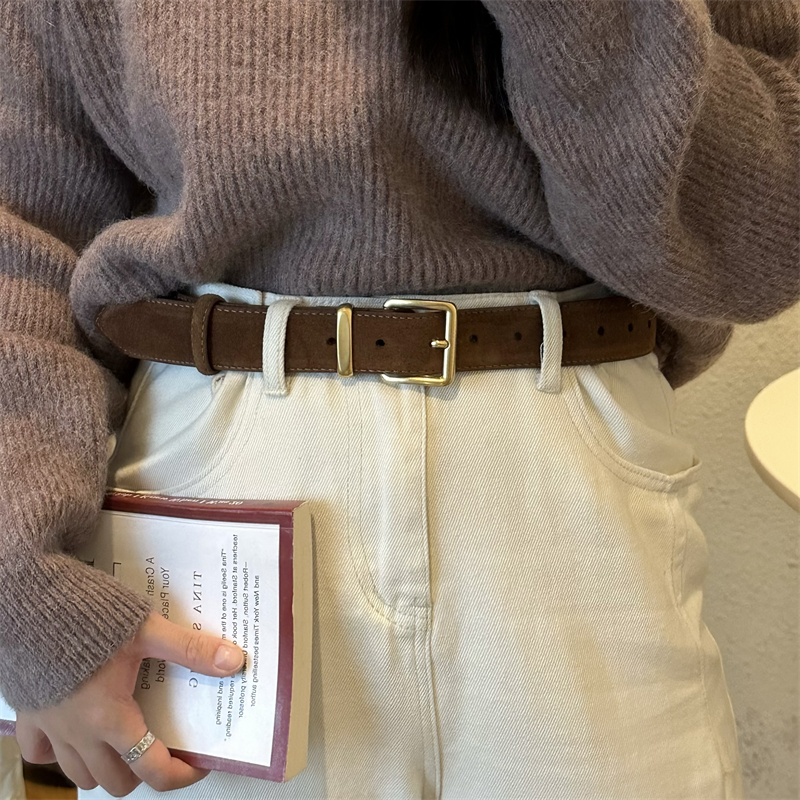 时尚bi备！真皮腰带复古金扣装饰