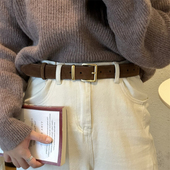 韩风ins博主同款 简约设计二层牛皮腰带女高档磨砂绒面牛仔裤 皮带