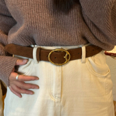 推荐 腰带2025新款 复古棕色皮带女高级感磨砂真皮绒面装 饰牛仔裤