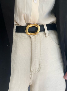 双面腰带女真皮高级复古焦糖色牛皮时尚毛衣西裤风衣装饰皮带黑色