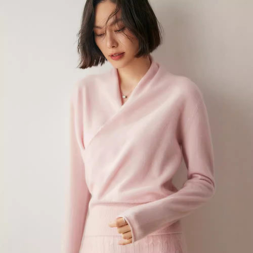 交叉V领羊绒衫女2025秋冬新款法式睡袍型外穿针织打底衫慵懒毛衣